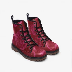 Harlow & LLoyd Red Fuchsia Butterflies Lace Up Boots Shoes