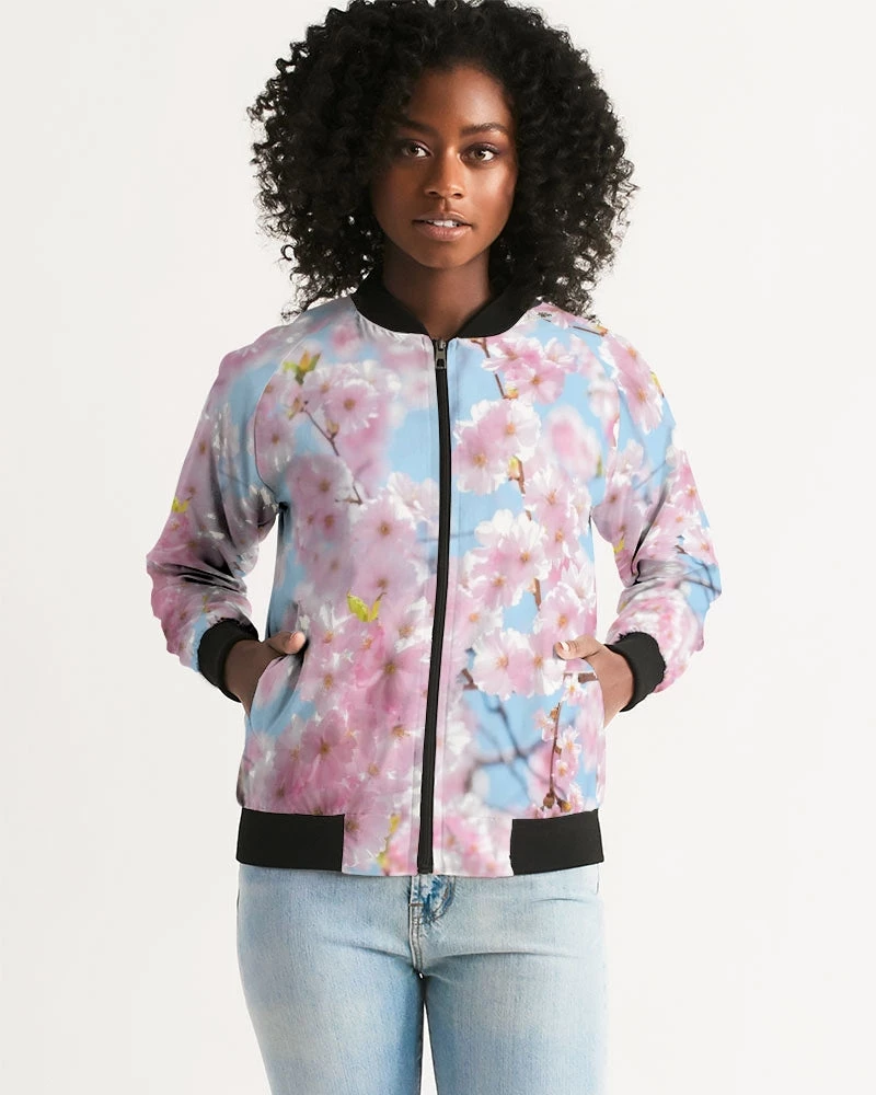 Harlow & Lloyd Jackets Cherry Blossom Sky Women's Bomber Jacket 4 Harlow & Lloyd Jackets Cherry Blossom Sky Women's Bomber Jacket