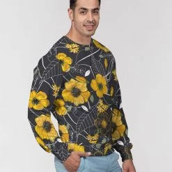 Harlow & Lloyd Yellow Flowers & Tropical Leaves Charcoal French Terry Crewneck Pullover Sweatshirt