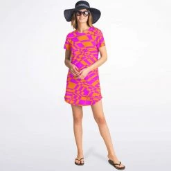 Subliminator T Shirts & Tanks Fuchsia & Orange Warp T Shirt Dress