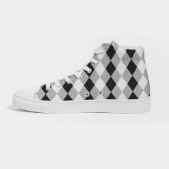 Harlow & Lloyd Harlequin Check Concrete Black & White Men's Hightop Canvas Shoes