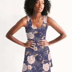 Harlow & Lloyd Orange Peonies Floral Orient Blue Women's Racerback Dress