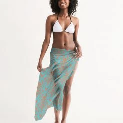 Harlow & Lloyd Vintage Motif Orange & Blue Swim Cover Up Women