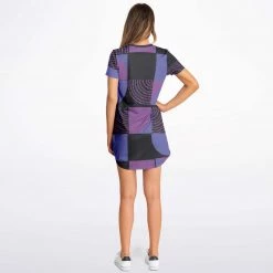 Subliminator Blue Violet Black Geometric T Shirt Dress