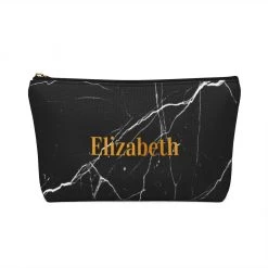 Harlow & Lloyd Personalized Cosmetics Bag / Accessory Pouch In Black Marble And Gold Bags