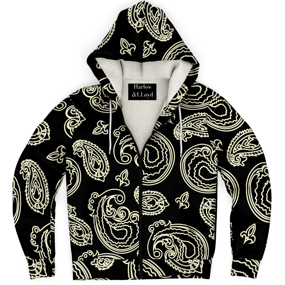Subliminator Hoodies Black & Bone Paisley Fleece Zip Hoodie 5 Subliminator Hoodies Black & Bone Paisley Fleece Zip Hoodie