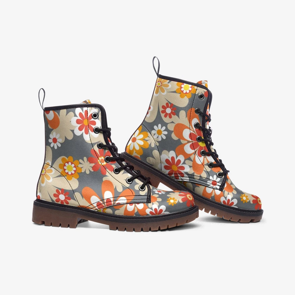 Harlow & LLoyd Shoes Orange & Gray Mod Floral Lace Up Boots 5 Harlow & LLoyd Shoes Orange & Gray Mod Floral Lace Up Boots