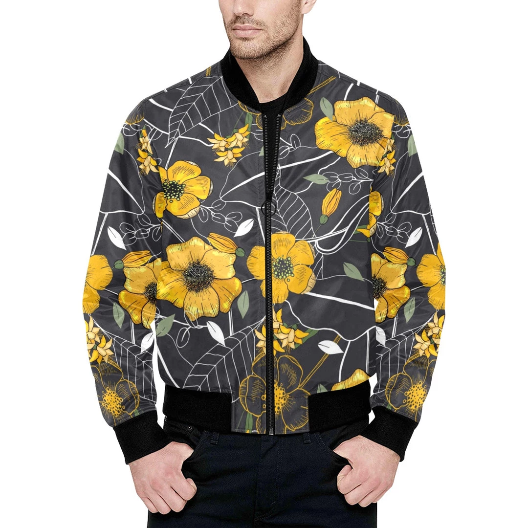 Interestprint Yellow Floral Quilted Bomber Jacket Jackets 6 Interestprint Yellow Floral Quilted Bomber Jacket Jackets