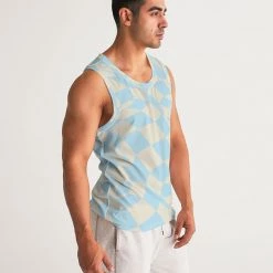 Harlow & Lloyd Blue & Vanilla Ripple Check Men's Sports Tank T Shirts & Tanks