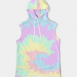 Harlow & Lloyd Hoodies Pastel Smash Tie Dye Men's Premium Heavyweight Sleeveless Hoodie