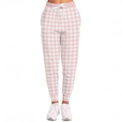 Subliminator Pale Pink Gingham Check Unisex Fleece Joggers Pants & Joggers