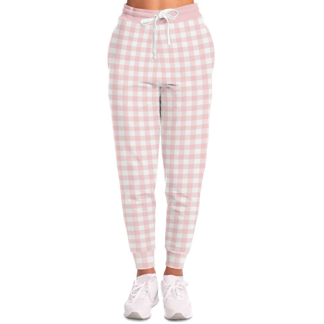Subliminator Pale Pink Gingham Check Unisex Fleece Joggers Pants & Joggers 4 Subliminator Pale Pink Gingham Check Unisex Fleece Joggers Pants & Joggers