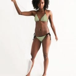 Harlow & Lloyd Swimwear Green & Orange Check Women's Triangle String Bikini Set 9 Harlow & Lloyd Swimwear Green & Orange Check Women's Triangle String Bikini Set