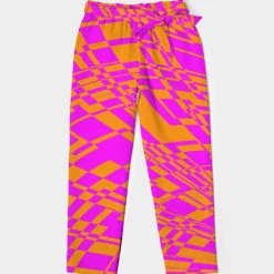 Harlow & Lloyd Pants & Joggers Fuchsia & Orange Warp Women's Belted Tapered Pants