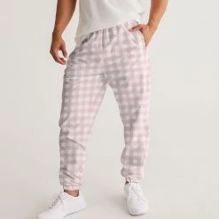 Harlow & Lloyd Pants & Joggers Pale Pink Gingham Check Men's Lightweight Track Pants