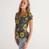 Harlow & Lloyd Yellow Flowers & Tropical Leaves Charcoal Women's V-Neck T Shirt T Shirts & Tanks