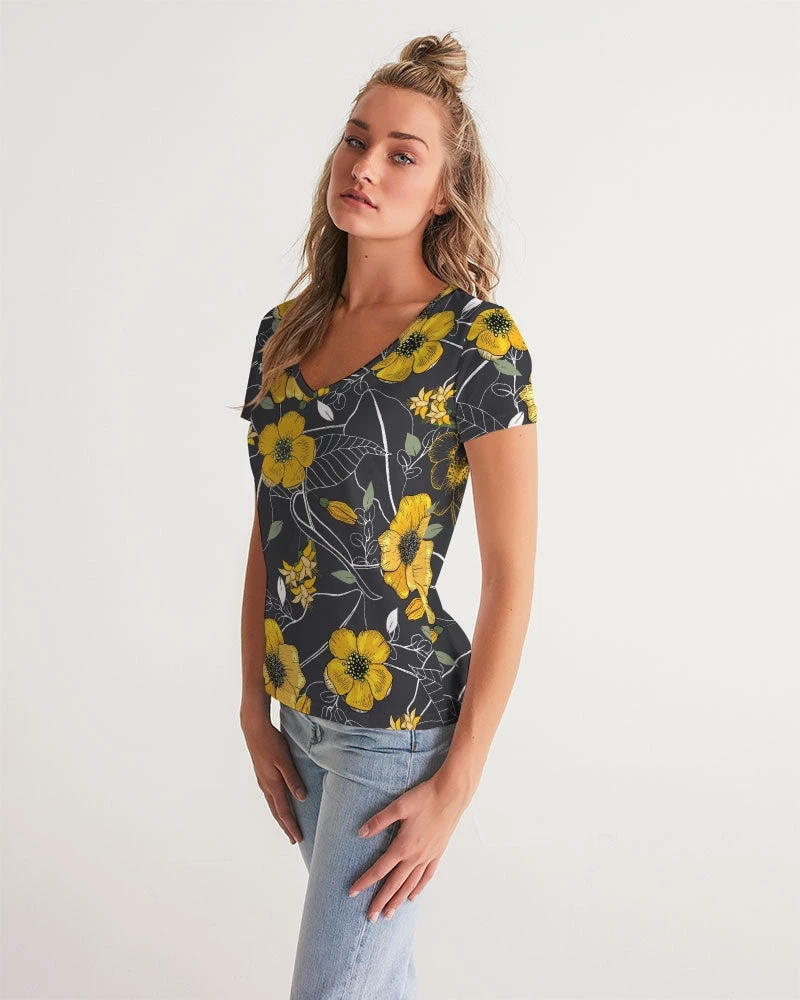 Harlow & Lloyd Yellow Flowers & Tropical Leaves Charcoal Women's V-Neck T Shirt T Shirts & Tanks 3 Harlow & Lloyd Yellow Flowers & Tropical Leaves Charcoal Women's V-Neck T Shirt T Shirts & Tanks