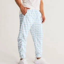 Harlow & Lloyd Pale Blue Gingham Check Men's Lightweight Track Pants