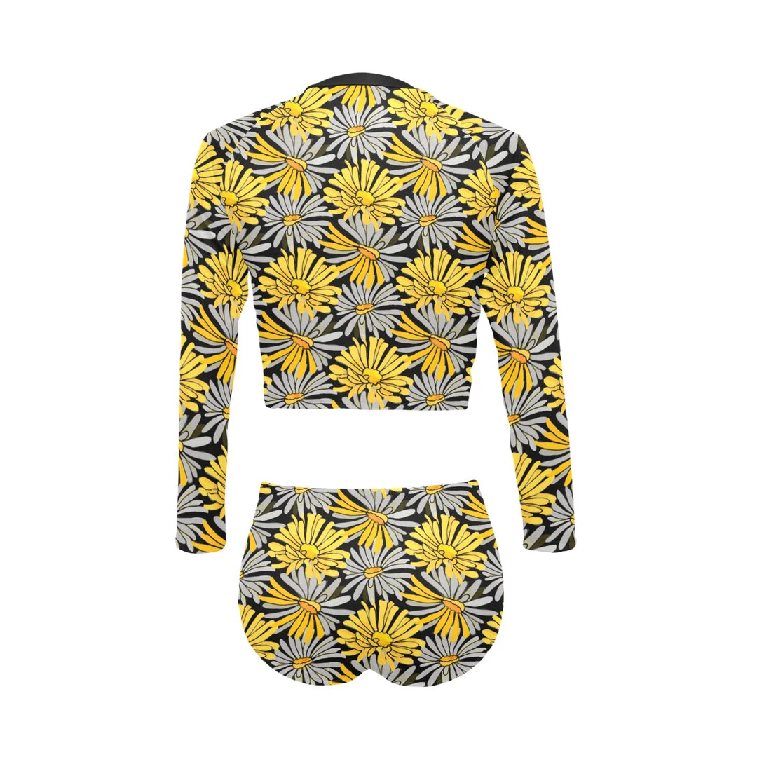 Harlow & Lloyd Yellow Pop Floral Long Sleeve Swimsuit Set Women 6 Harlow & Lloyd Yellow Pop Floral Long Sleeve Swimsuit Set Women