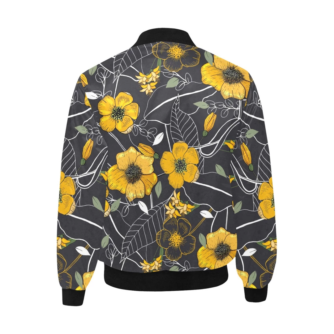 Interestprint Yellow Floral Quilted Bomber Jacket Jackets 4 Interestprint Yellow Floral Quilted Bomber Jacket Jackets