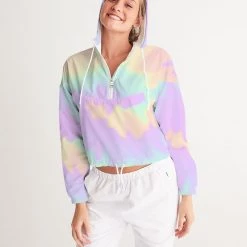 Harlow & Lloyd Lilac Mint Tie Dye Women's Cropped Windbreaker Jackets