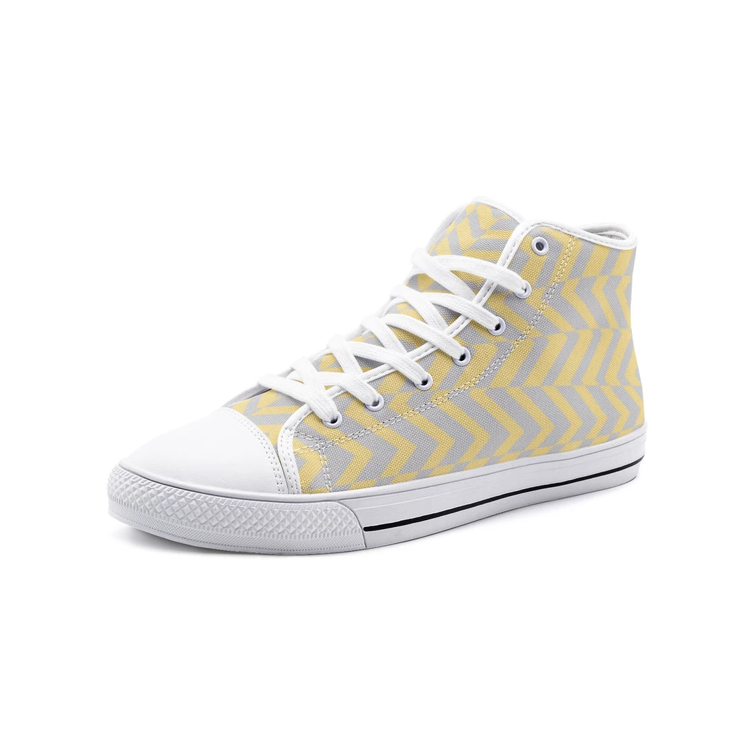 Harlow & LLoyd Yellow & Gray Abstract Stripe Unisex High Top Canvas Shoes 4 Harlow & LLoyd Yellow & Gray Abstract Stripe Unisex High Top Canvas Shoes