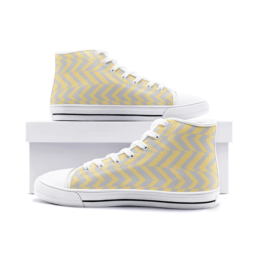 Harlow & LLoyd Yellow & Gray Abstract Stripe Unisex High Top Canvas Shoes 5 Harlow & LLoyd Yellow & Gray Abstract Stripe Unisex High Top Canvas Shoes