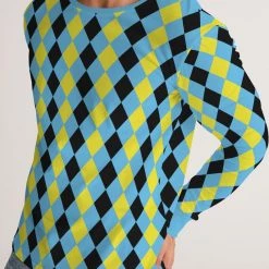 Harlow & Lloyd Blue & Yellow Harlequin Check Men's Long Sleeve Tee T Shirts & Tanks 12 Harlow & Lloyd Blue & Yellow Harlequin Check Men's Long Sleeve Tee T Shirts & Tanks