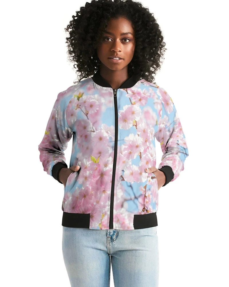 Harlow & Lloyd Jackets Cherry Blossom Sky Women's Bomber Jacket 8 Harlow & Lloyd Jackets Cherry Blossom Sky Women's Bomber Jacket