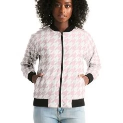 Harlow & Lloyd Jackets Pale Pink Large Houndstooth Women's Bomber Jacket