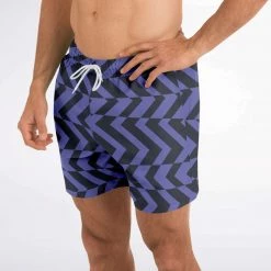 Subliminator Men Blue Violet & Charcoal Abstract Striped Swim Shorts
