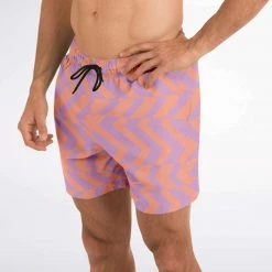 Subliminator Peach & Orchid Abstract Striped Swim Shorts Men
