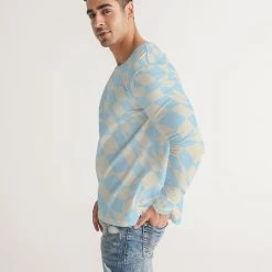 Harlow & Lloyd T Shirts & Tanks Blue & Vanilla Ripple Check Men's Long Sleeve Tee