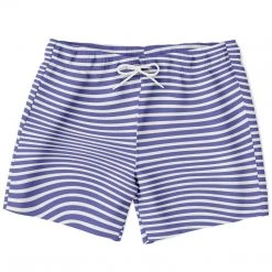 Subliminator Men Blue Violet Wave Stripes Swim Shorts