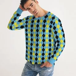 Harlow & Lloyd Blue & Yellow Harlequin Check Men's Long Sleeve Tee T Shirts & Tanks 11 Harlow & Lloyd Blue & Yellow Harlequin Check Men's Long Sleeve Tee T Shirts & Tanks
