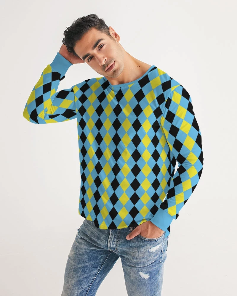 Harlow & Lloyd Blue & Yellow Harlequin Check Men's Long Sleeve Tee T Shirts & Tanks 5 Harlow & Lloyd Blue & Yellow Harlequin Check Men's Long Sleeve Tee T Shirts & Tanks