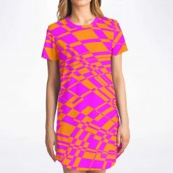 Subliminator T Shirts & Tanks Fuchsia & Orange Warp T Shirt Dress