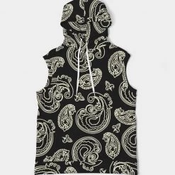 Harlow & Lloyd Black & Bone Paisley Men's Premium Heavyweight Sleeveless Hoodie Hoodies