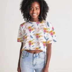 Harlow & Lloyd T Shirts & Tanks White Summer Floral Women's Lounge Cropped Tee 12 Harlow & Lloyd T Shirts & Tanks White Summer Floral Women's Lounge Cropped Tee