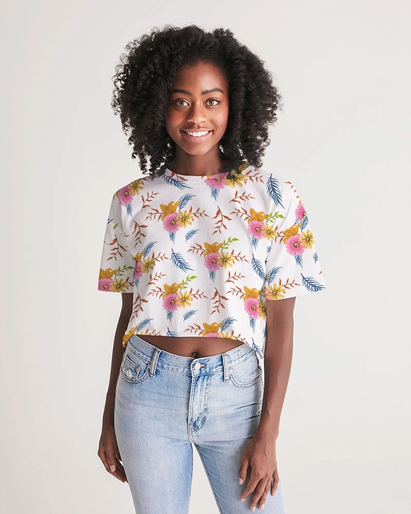 Harlow & Lloyd T Shirts & Tanks White Summer Floral Women's Lounge Cropped Tee 6 Harlow & Lloyd T Shirts & Tanks White Summer Floral Women's Lounge Cropped Tee