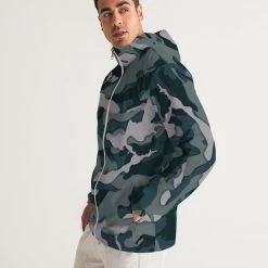 Harlow & Lloyd Green Camo Men's Windbreaker Hooded Jacket