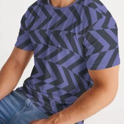 Harlow & Lloyd Blue Violet Charcoal Abstract Striped Men's T Shirt T Shirts & Tanks