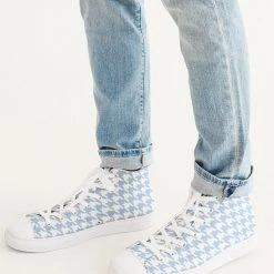 Harlow & Lloyd Baby Blue Large Houndstooth Men's Hightop Canvas Shoe Shoes