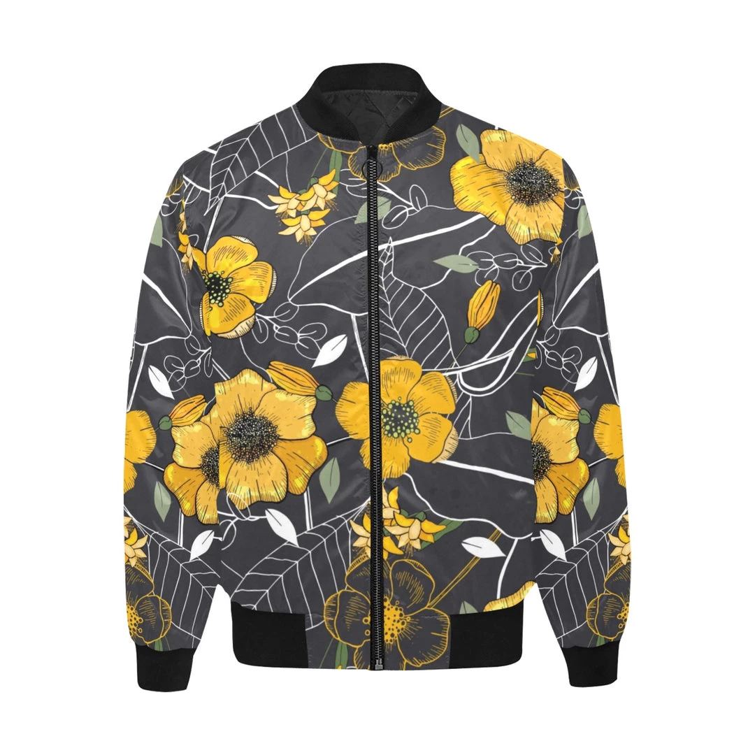 Interestprint Yellow Floral Quilted Bomber Jacket Jackets 3 Interestprint Yellow Floral Quilted Bomber Jacket Jackets