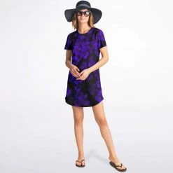 Subliminator Midnight Purple Flower T Shirt Dress