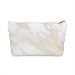 Harlow & Lloyd Personalized Cosmetic Bag / Accessory Pouch In White Marble & Gold Bags