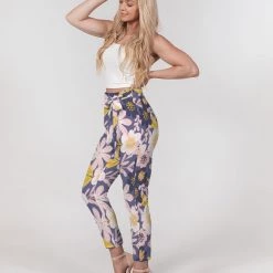 Harlow & Lloyd Purple Frisky Floral Women's Belted Tapered Pants Pants & Joggers 12 Harlow & Lloyd Purple Frisky Floral Women's Belted Tapered Pants Pants & Joggers