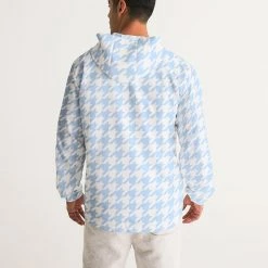 Harlow & Lloyd Jackets Baby Blue Large Houndstooth Men's Hooded Windbreaker Jacket 14 Harlow & Lloyd Jackets Baby Blue Large Houndstooth Men's Hooded Windbreaker Jacket