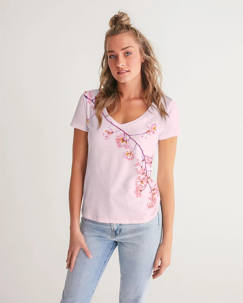 Harlow & Lloyd T Shirts & Tanks Pink Cherry Blossom Women's V-Neck Tee 3 Harlow & Lloyd T Shirts & Tanks Pink Cherry Blossom Women's V-Neck Tee