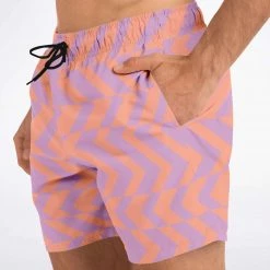 Subliminator Peach & Orchid Abstract Striped Swim Shorts Men
